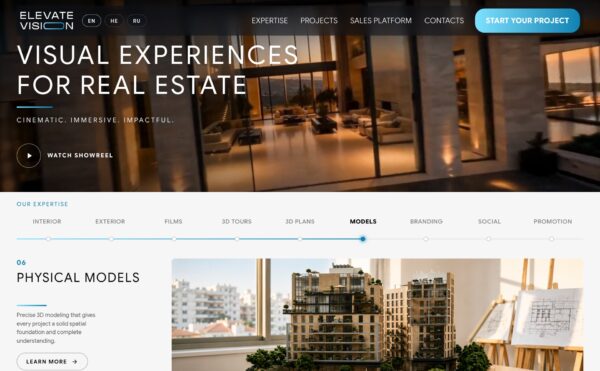 Elevate Vision - cinematic site and sales platform for an architectural visualization studio