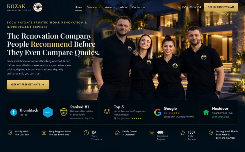 Rénovation de maisons à Boca Raton, en Floride - site Kozak Services